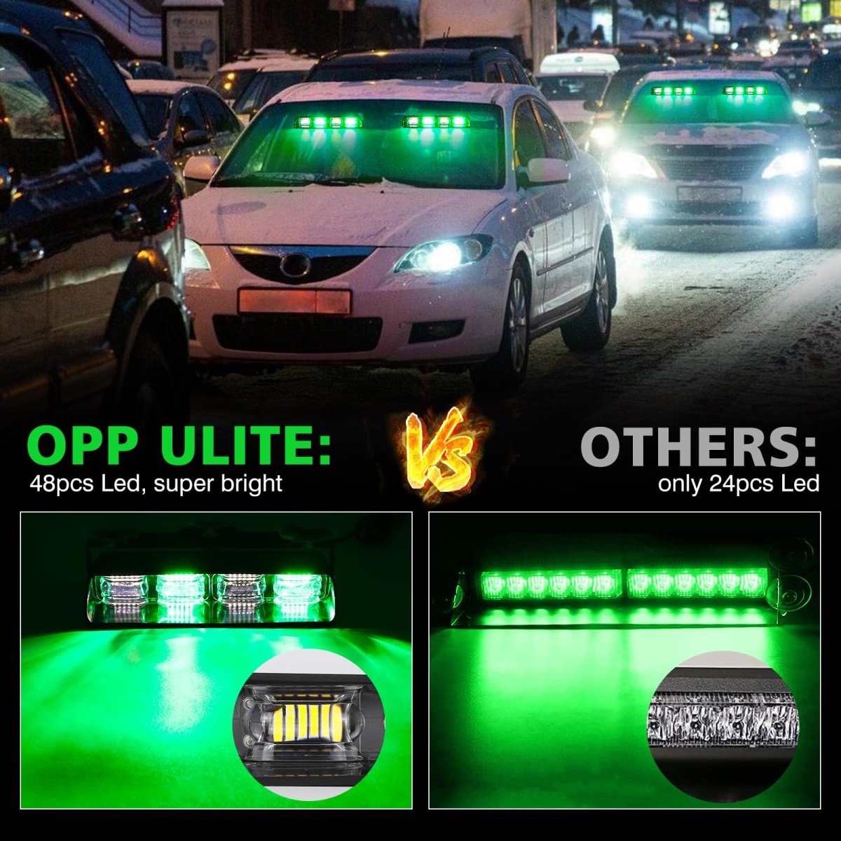 Dash Strobe Lights 2 In 1 Emergency Warning Light Bar 48 Led 26 Flash Modes Dc 12v-24v For Trucks And Vehicles Front Rear