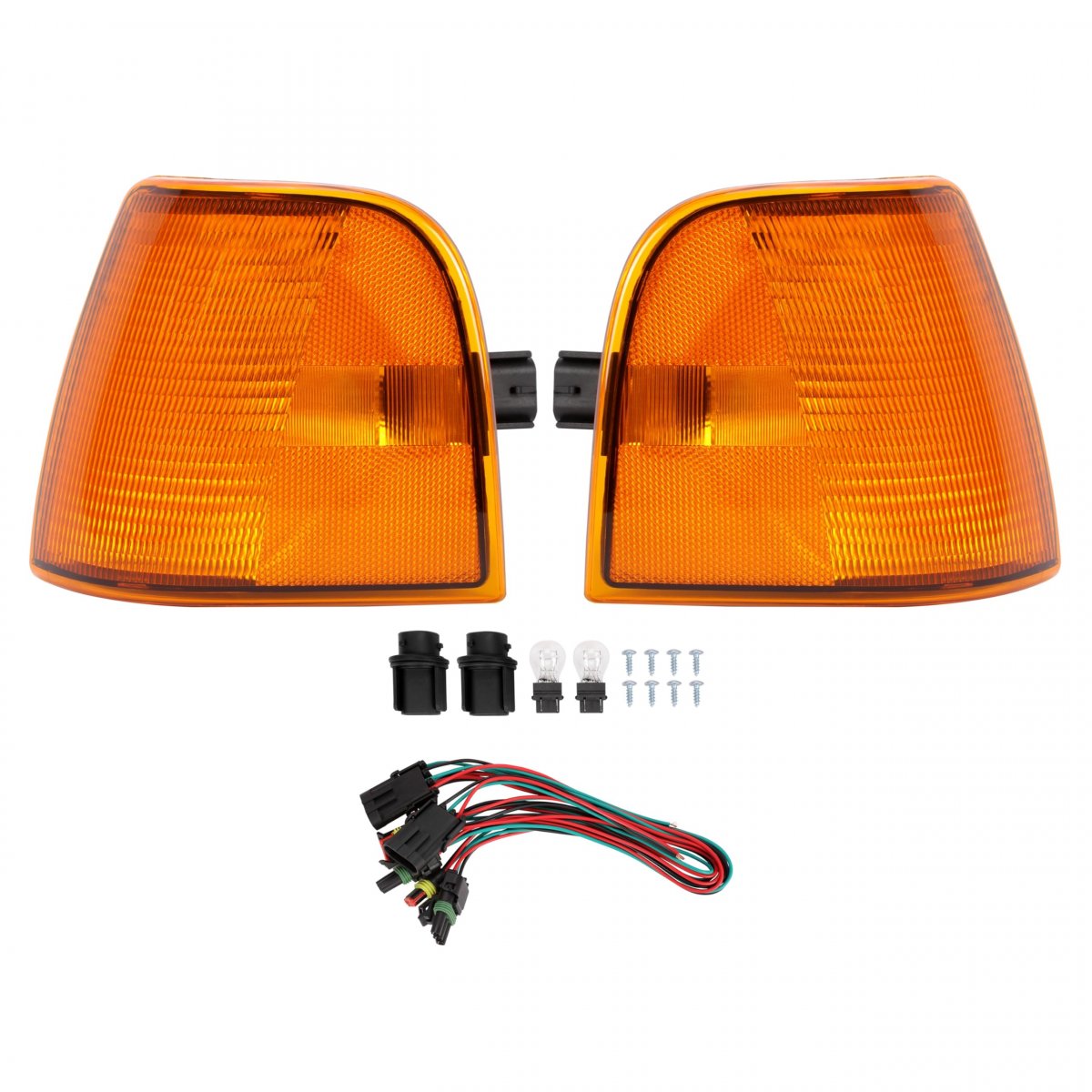 Hecasa Pair Corner Light For Peterbilt 375 385 Trucks Turn Signal Side Marker Parking Lamp Assembly Halogen Amber Lens Left