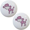 Set Of 2 Pink White Poodle Ceramic Cabinet Drawer Pull Knobs 