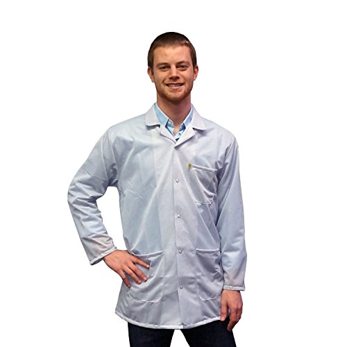 Anti-Static Lab Coat Light Weight Certified Level 3 Static Shielding Medium ESD Smocks with High ESD Protection White StaticTek Full Sleeve Snap Cuff ESD Jacket TT_JKC9023SPWH 