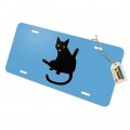 Graphics More Black Cat Lifting Leg And Licking Novelty Metal Vanity Tag License Plate