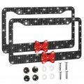 Otostar 2 Pack Bling License Plate Frame With Ribbon Bow Handcrafted Shiny Rhinestones Premium Stainless Steel Holes Holder 
