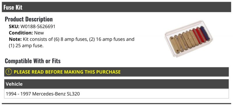 Fuse Kit For 1994-1997 Mercedes-benz Sl320