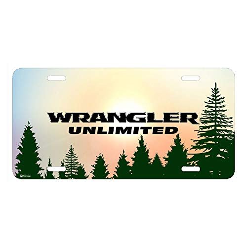 Jeep Wrangler Unlimited Green Forrest Sillhouette Graphic Special Aluminum Metal License Plate Official Licensed