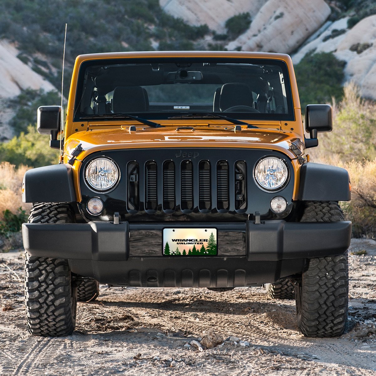 Jeep Wrangler Unlimited Green Forrest Sillhouette Graphic Special Aluminum Metal License Plate Official Licensed