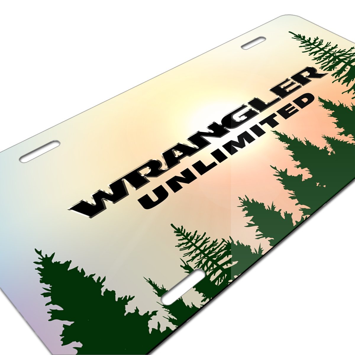 Jeep Wrangler Unlimited Green Forrest Sillhouette Graphic Special Aluminum Metal License Plate Official Licensed