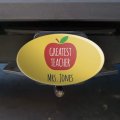 Personalized Custom 1 Line Greatest Teacher Apple Oval Tow Trailer Hitch Cover Plug Insert