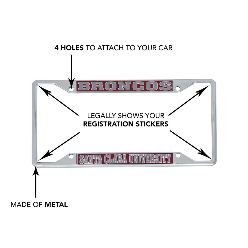 Santa Clara University Scu Broncos Metal License Plate Frame For Front Or Back Of Car Officially Licensed Mascot