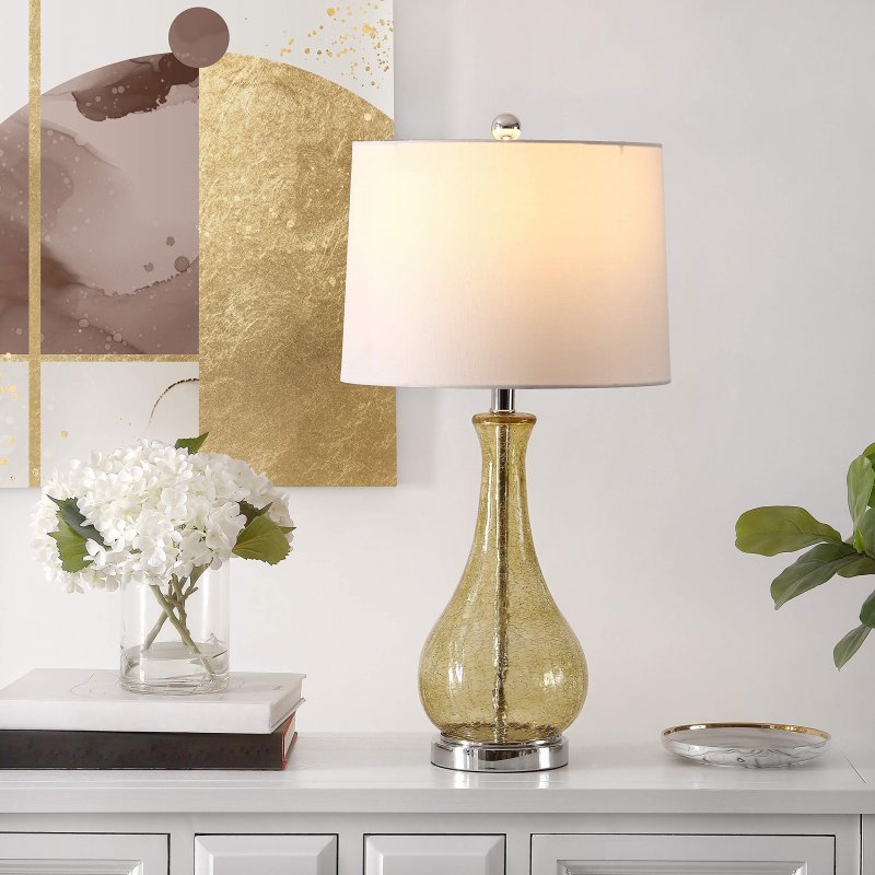 Safavieh Lighting Collection Finnley Amber Crackle 28-inch Bedroom Living Room Home Office Desk Nightstand Table Lamp Led Bulb