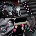 10 Pcs Embroidery Cute Flower Car Accessories Set Floral Steering Wheel Cover Air Vent Clips Center Console Armrest Cushion Cup 