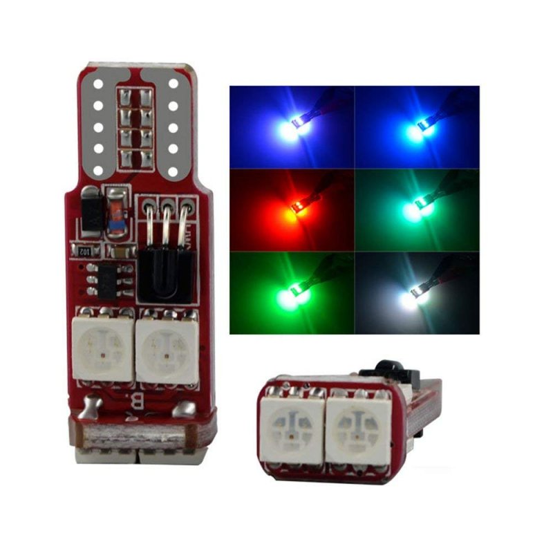 T10 194 W5w Rgb Led Bulbs 2 Pack Remote Control Multicolor Interior Dome Map Door License Plate Lights For Cars Trucks