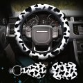 Cow Print Steering Wheel Cover Set With 2 Car Cup Coasters And Keyring Universal 14 5 To 15 In Non Slip Neoprene Accessory For 