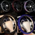 Leather Steering Wheel Cover 15 Inch Car Stitch On Wrap With Diy Sewing Needles Thread M Size Black