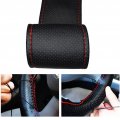 Leather Steering Wheel Cover 15 Inch Car Stitch On Wrap With Diy Sewing Needles Thread M Size Black