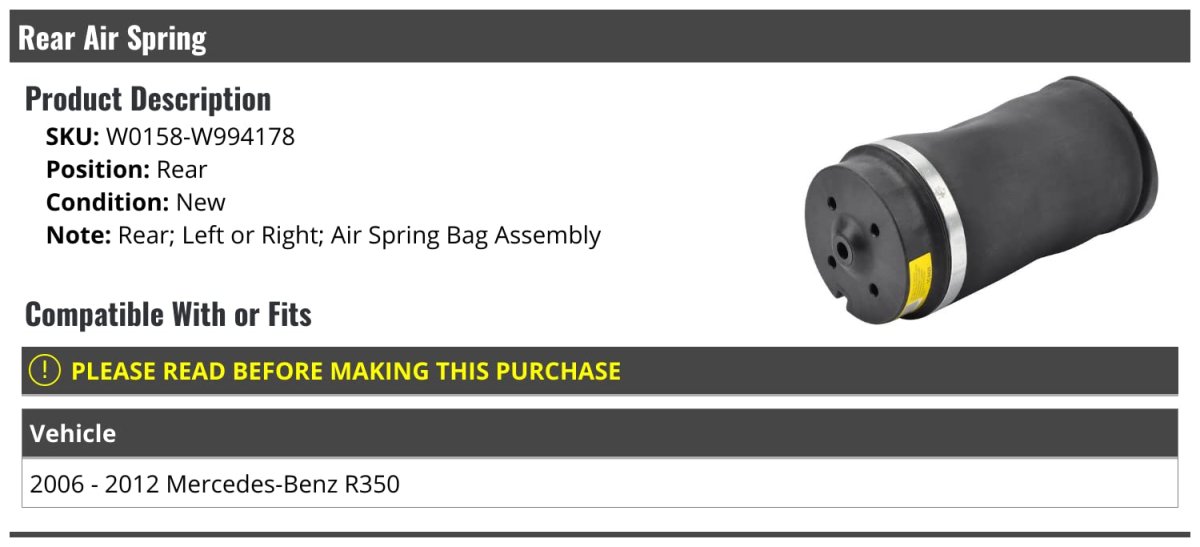 Rear Air Spring Bag Assembly For 2006-2012 Mercedes-benz R350