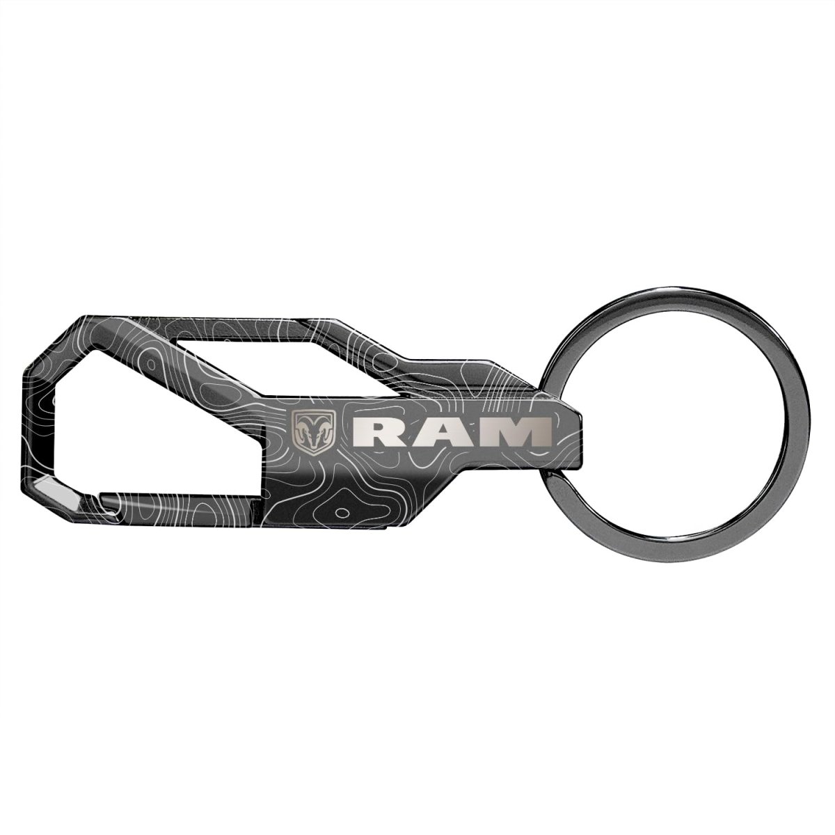 Ram Logo Laser Etched Topographic Black Metal Keychain Carabiner Style Snap Hook Official Licensed 3 75 In X 1