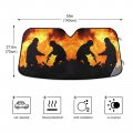 Silhouette Of Two Firemen Fighting A Huge Fire Burning Timber Auto Car Front Sunshade Windshield Automobile Window Foldable