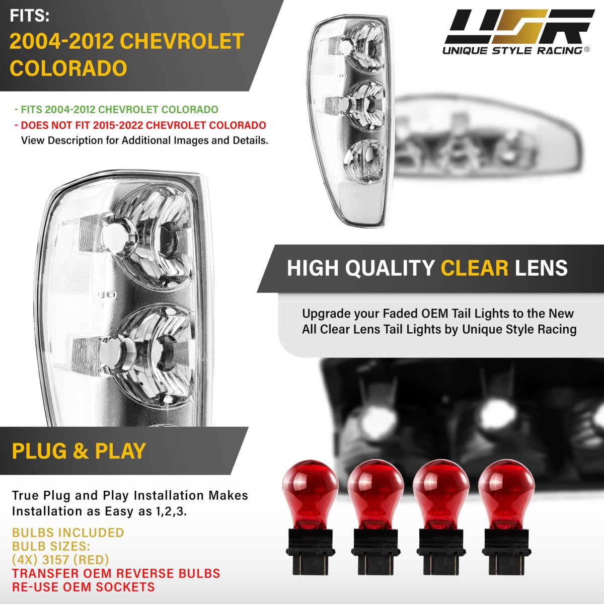 Usr Unique Style Racing 04-12 Z85 Pickup Tail Light A Rear Lamps Set Left Right For 2004-2012 Chevrolet Colorado Chevy Pick Up