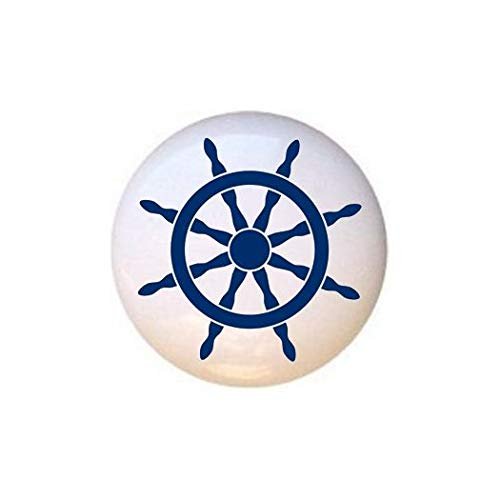 Ship Helm Wheel Design Navy Blue 02 Knob From The Nautical Miscellaneous Collection 1 5 Ceramic Cabinet Dresser Drawer Pull