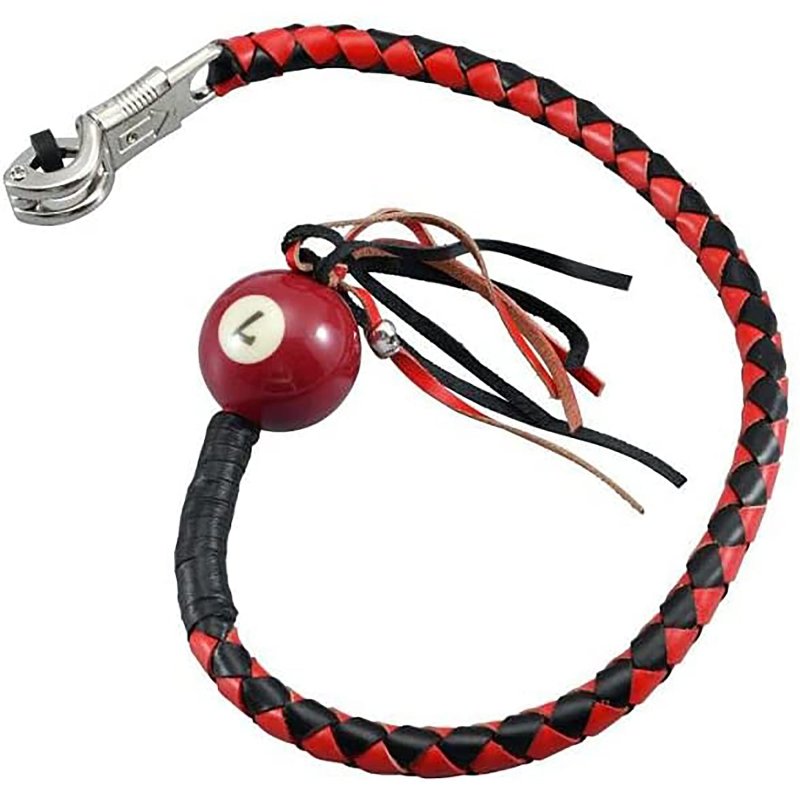 Dream Apparel 36 Leather Motorcycle Get Back Whip For Handlebar Fringed Biker With Pool Ball Black And Red