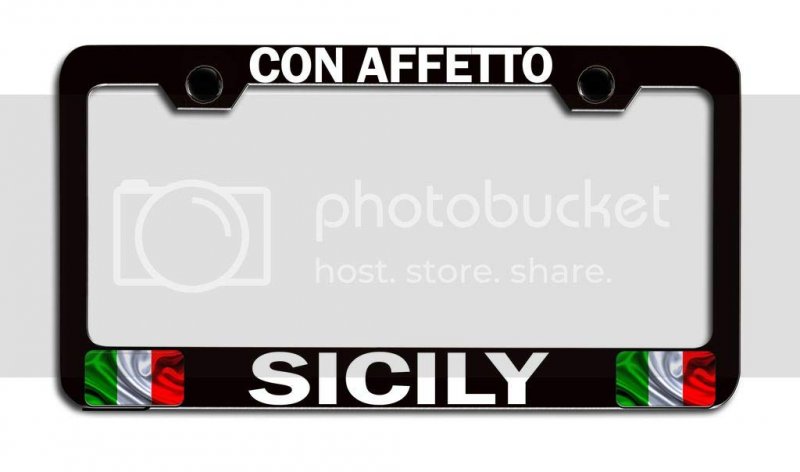 Con Affetto Sicily Italian Italy Black Metal License Plate Frame Tag Holder B11