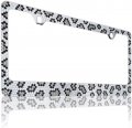 Luxury Crystal Bling Rhinestone Diamond Glitter License Plate Frame Chrome- With 2 Pcs Screw Caps Grey Leopard Frame Only 
