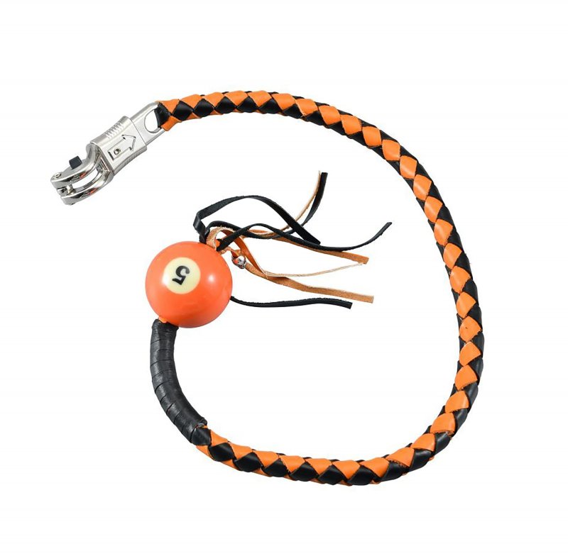 Dream Apparel 36 Leather Motorcycle Get Back Whip For Handlebar Fringed Biker With Pool Ball Black And Orange