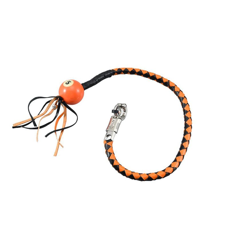 Dream Apparel 36 Leather Motorcycle Get Back Whip For Handlebar Fringed Biker With Pool Ball Black And Orange