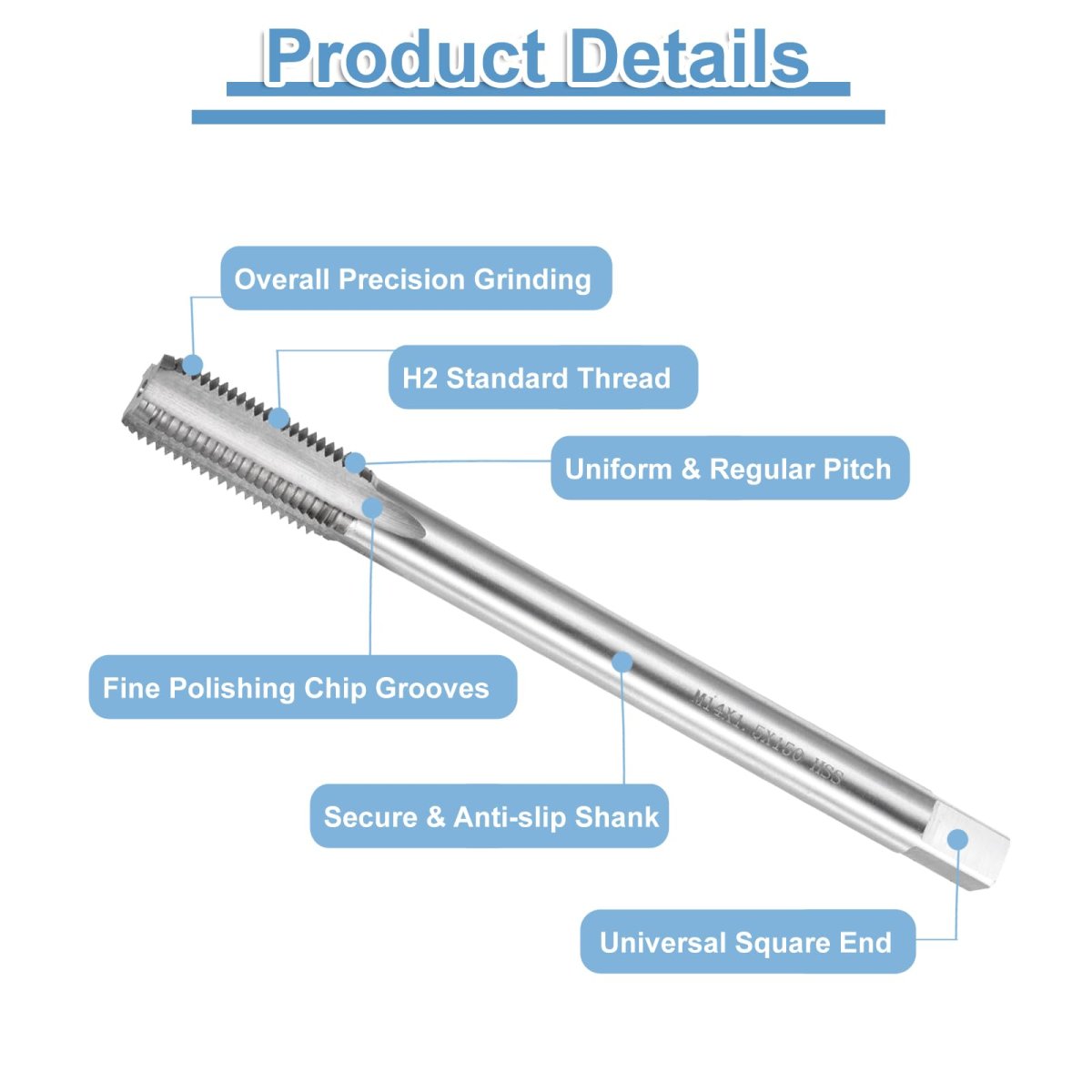 2pcs Straight Flute Thread Tap M14 X 1 5 Metric Right Hand Screwing Tapping Tool Thread Milling Machine Taps High-speed Steel