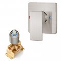 Heyalan Brushed Nickel Square Single Function Shower Handle Valve Bathroom Trim Kit Rough-in Tub Mixer Female Thread Wall Mount 