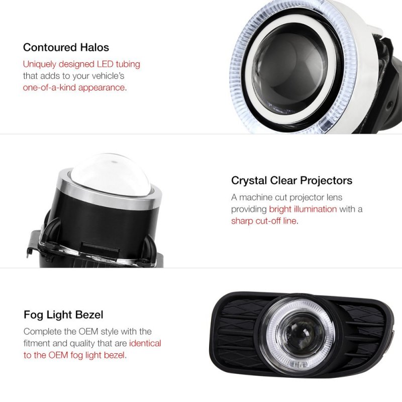 Led Halo Ring Projector Fog Light Driving Lamp Housing Assembly W Bezel For 1999-2003 Jeep Grand Cherokee Driver Passenger Side
