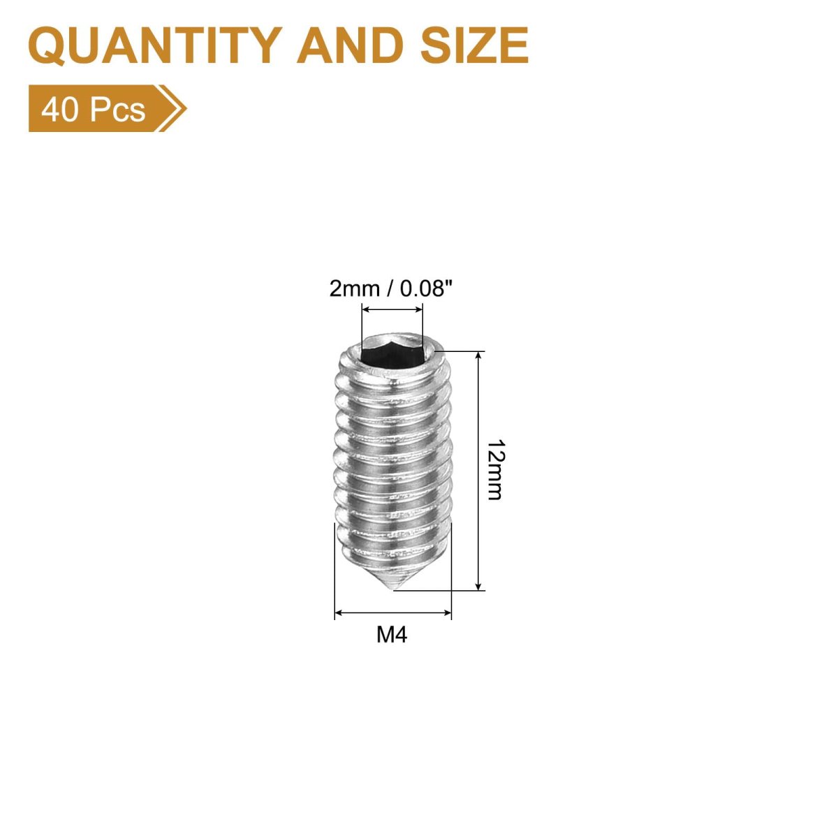 40pcs Set Screws M4x12mm 304 Stainless Steel Cone Point Hex Socket Grub For Machinery Home Repairs And Fixtures Silver