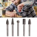 Tungsten Steel Rotary File 5pcs Double Cut Carbide Burrs Set 1 4 Inch Shank Burr Files For Carving Polishing Engraving 6mm Head