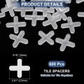600pcs Tile Spacers 5mm 3 16 Cross Shape Wall Floor Spacer Tiling Tools For Ceramic Installation Pp Plastic White