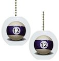 Set Of 2 Billiards Twelve 12 Pool Ball Solid Ceramic Fan Pulls 