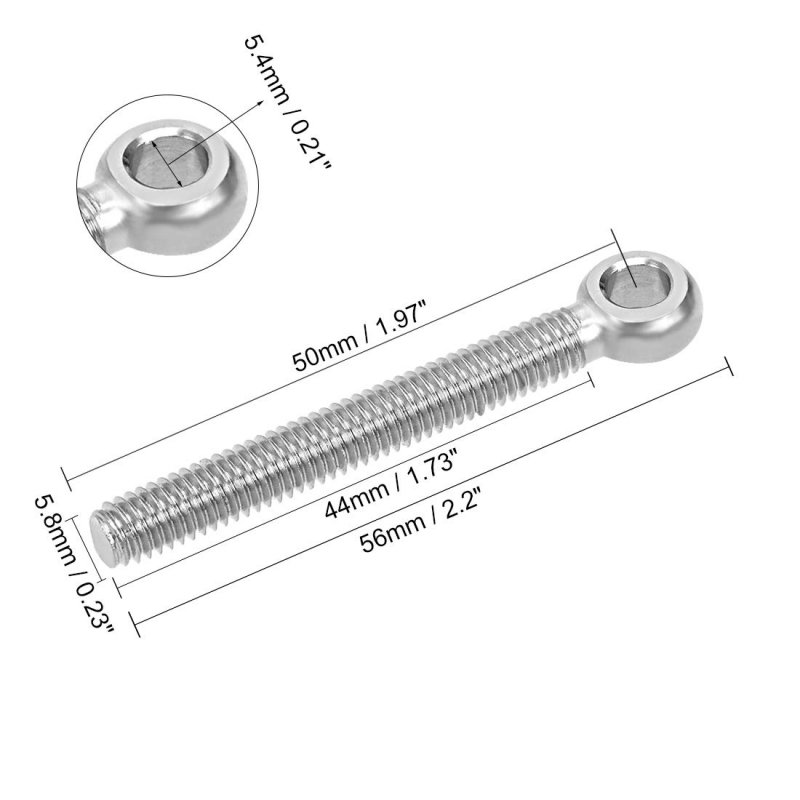 M6 X 50mm 304 Stainless Steel Machine Shoulder Lift Eye Bolt Device 4pcs