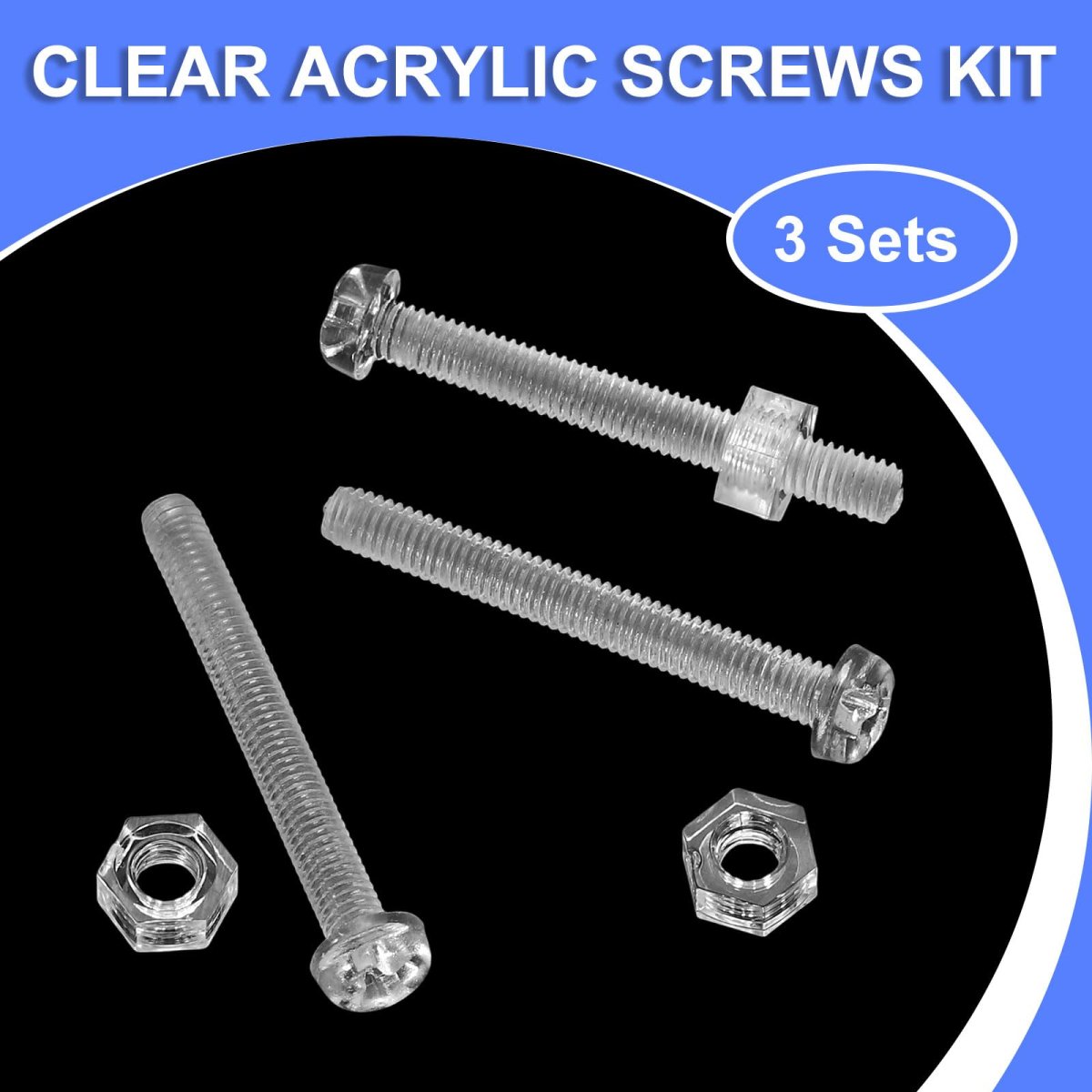 3set Clear Acrylic Screws Kit M3 X 25mm Round Head Phillips Bolts With Hex Nuts And For Machine Accessories Electronic