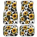 Jeocody Sunflowers And Cow Patterns Front Rear Car Floor Mats Fors Anti-slip Cushion Automoetive Accessories 4 Pcs Set Heavy 