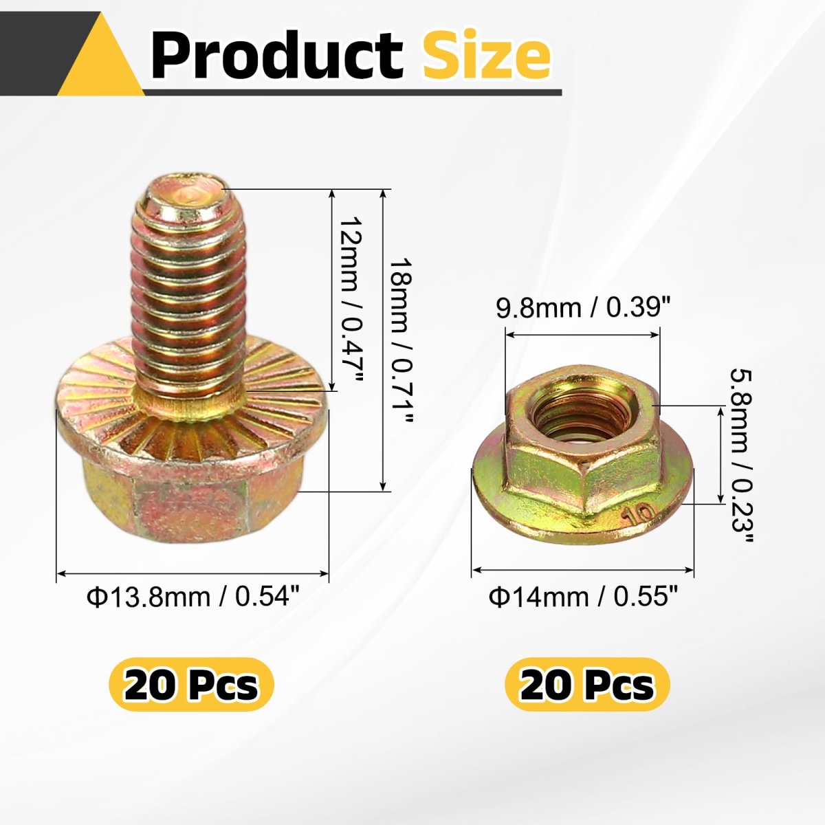 M6 X 12mm Flanged Hex Head Bolts 20pcs Zinc-plated Carbon Steel Flange Hexagon Screws With Nuts Fully Threaded For Machinery