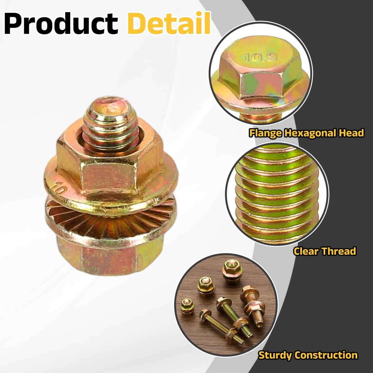 M6 X 12mm Flanged Hex Head Bolts 20pcs Zinc-plated Carbon Steel Flange Hexagon Screws With Nuts Fully Threaded For Machinery