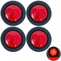 4pc 2 Red Round Trailer 7 Led Clearance Marker Lights Dot Fmvss 108 Sae P2 Reflector Lens Grommet Flush-mount Waterproof Ip67 