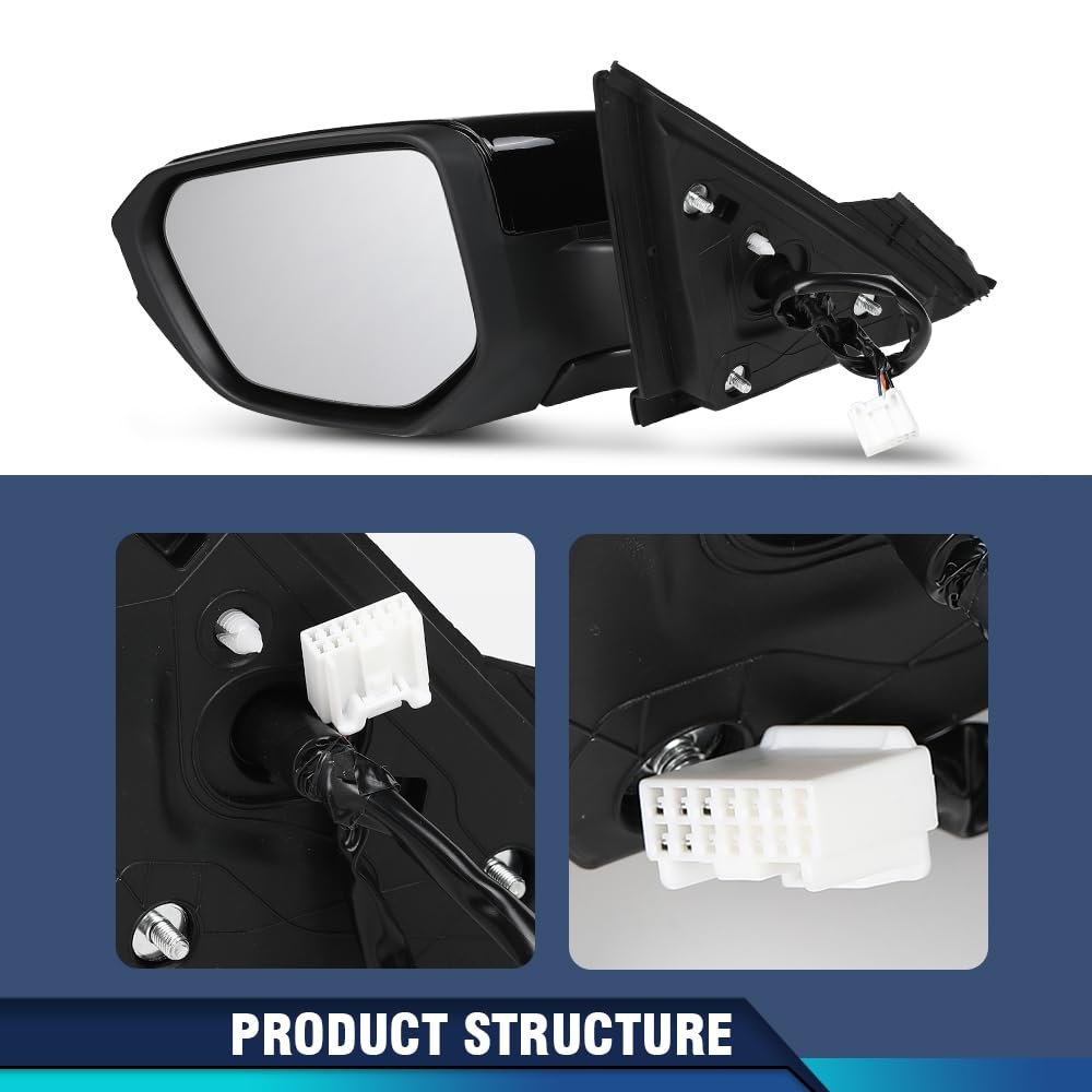 Left Driver Side Door Mirror For Honda Civic 2016 2021 Power Heated 5 Pin Manual Folding Glossy Black Ho1320284