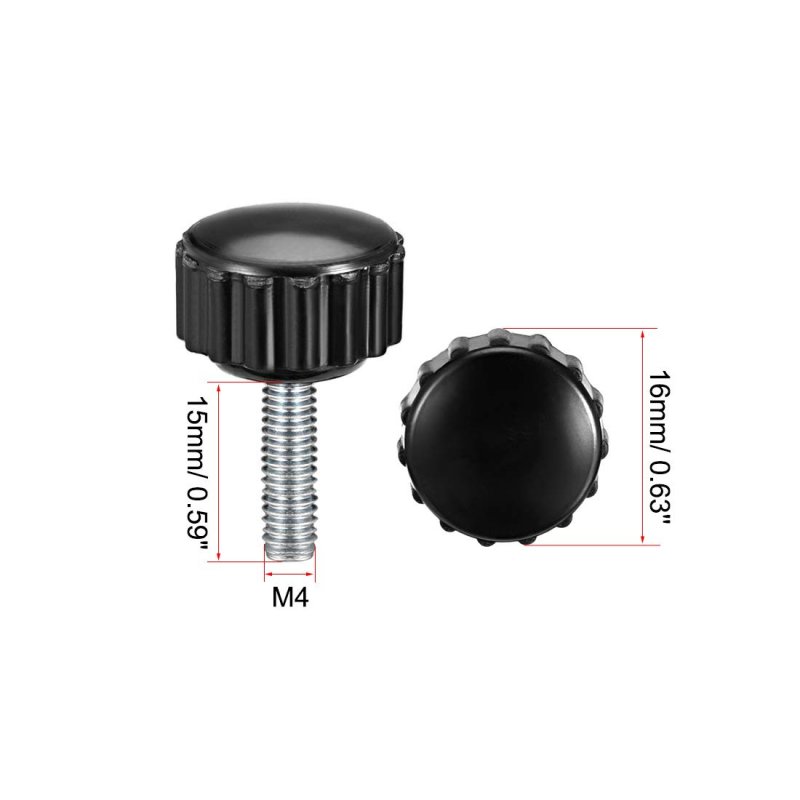 M4 X 15mm Metric Male Thread Knurled Clamping Knobs Grip Thumb Screw On Type Plastic Threaded Hand Bolt Black 6 Pcs