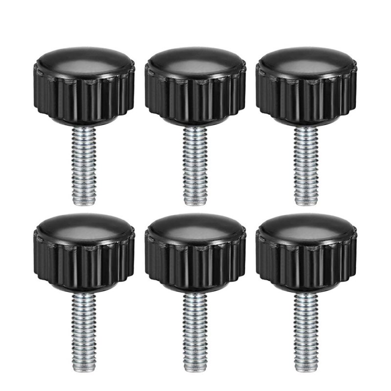 M4 X 15mm Metric Male Thread Knurled Clamping Knobs Grip Thumb Screw On Type Plastic Threaded Hand Bolt Black 6 Pcs