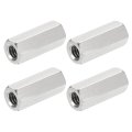 4pcs Unc 1 4 -20 Coupling Nuts 25mm Length 304 Stainless Steel Hex Rod Coupler Nut Fully Threaded Studding Connector Fasteners 