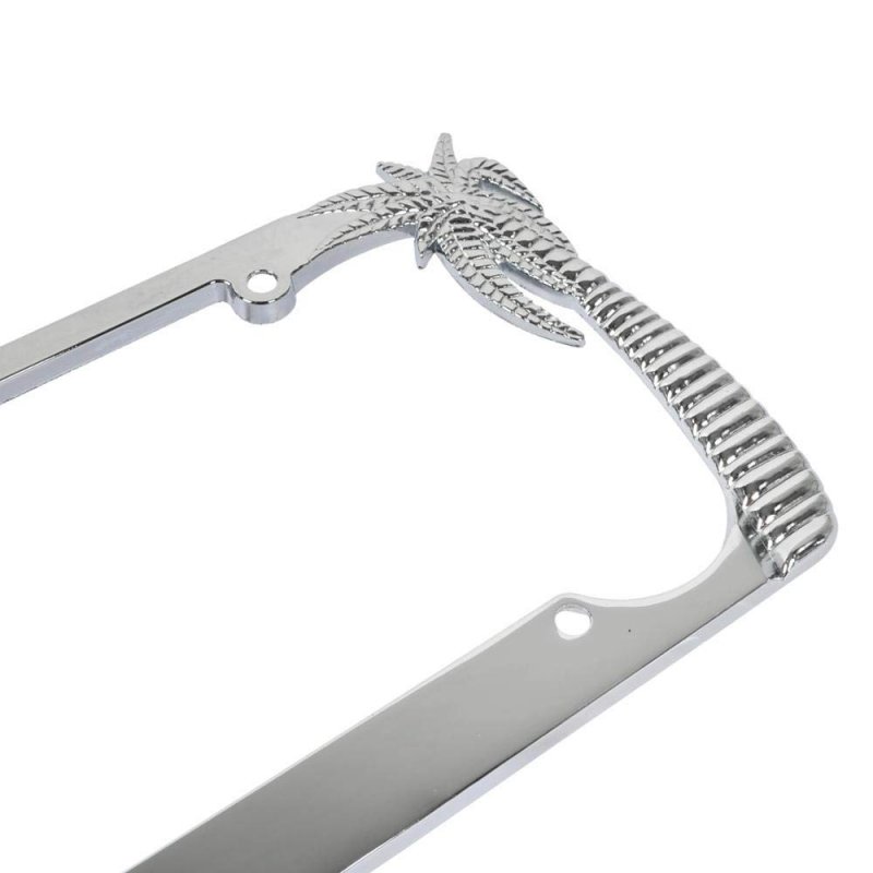 Bdk Chrome Plated Rust-proof Die-cast Stainless Metal License Plate Frame Holder Universal Size Island Vibes Palm Trees Pack Of