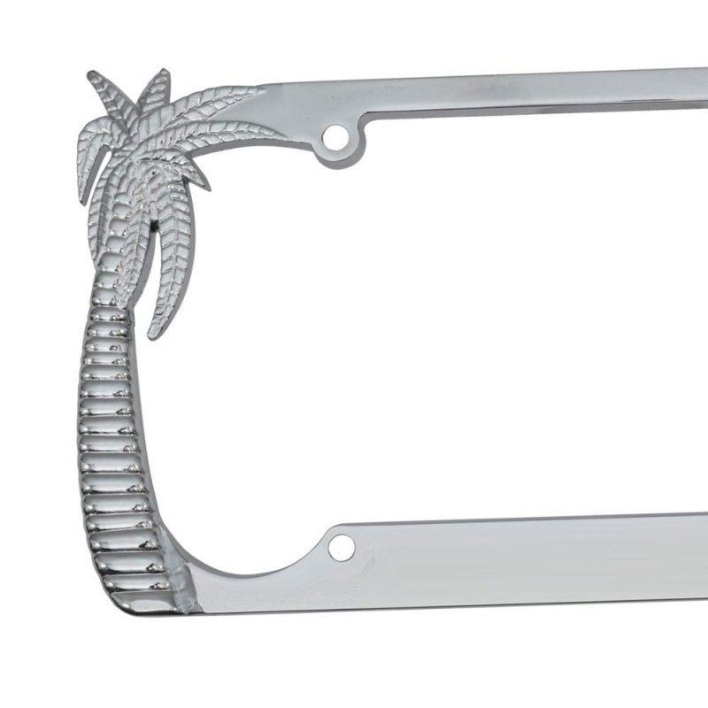 Bdk Chrome Plated Rust-proof Die-cast Stainless Metal License Plate Frame Holder Universal Size Island Vibes Palm Trees Pack Of