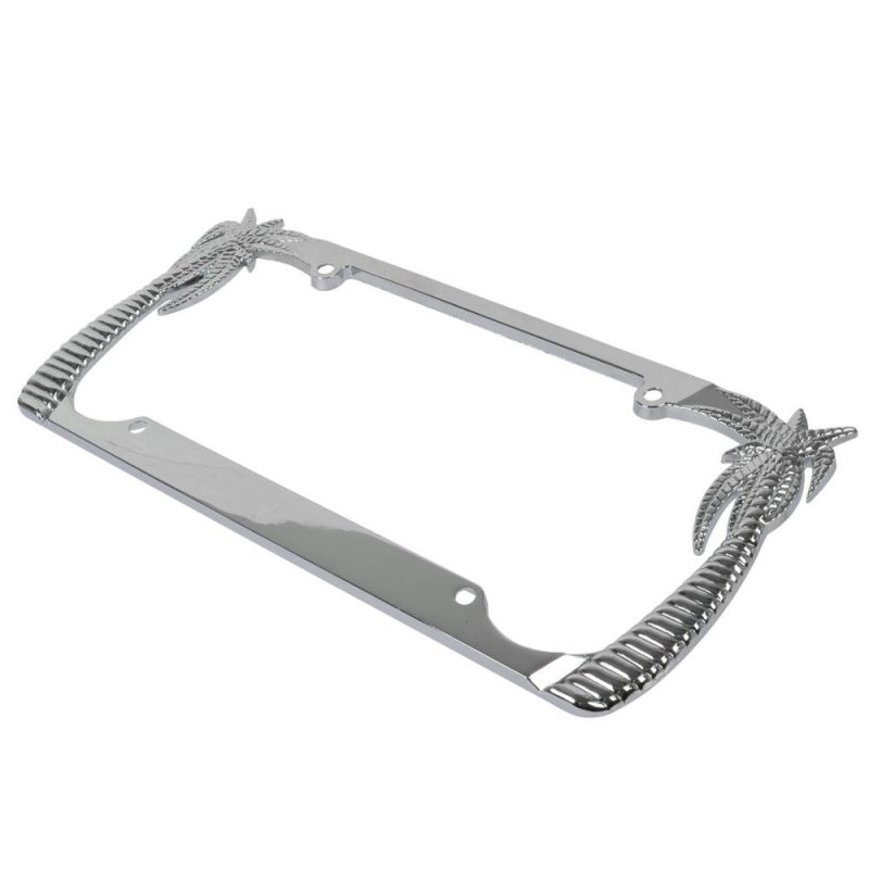 Bdk Chrome Plated Rust-proof Die-cast Stainless Metal License Plate Frame Holder Universal Size Island Vibes Palm Trees Pack Of