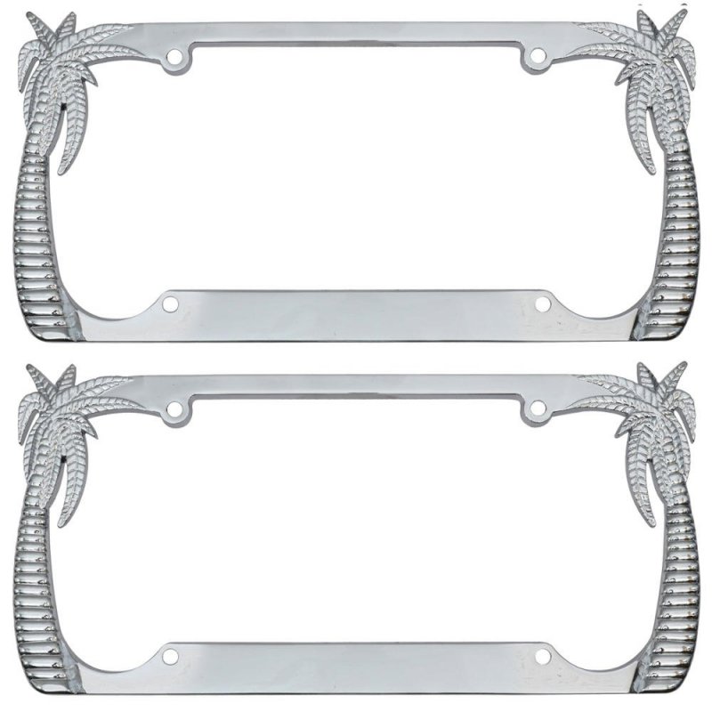 Bdk Chrome Plated Rust-proof Die-cast Stainless Metal License Plate Frame Holder Universal Size Island Vibes Palm Trees Pack Of