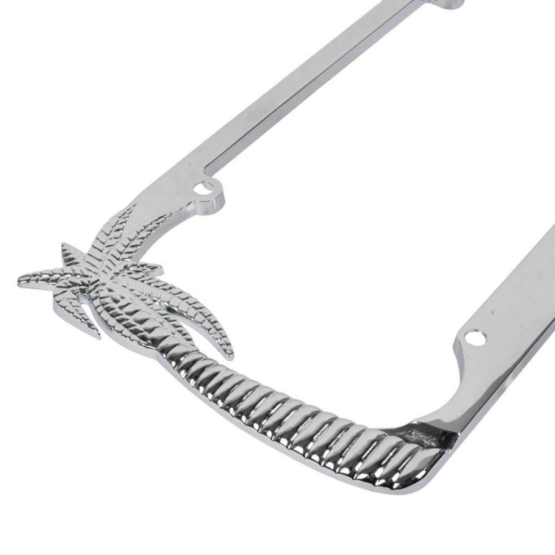 Bdk Chrome Plated Rust-proof Die-cast Stainless Metal License Plate Frame Holder Universal Size Island Vibes Palm Trees Pack Of